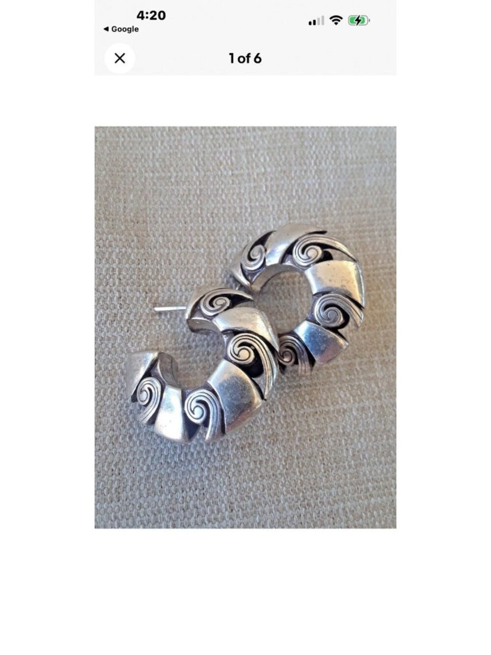 BRIGHTON Hoop Post Earrings Silver Swirl.